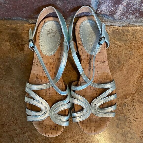 ANTHROPOLOGIE Miss Albright Philadelphia Blue Metallic Leather Strappy Sandals - Picture 2 of 10
